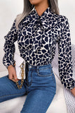 WOMEN LEOAPRD PATTERN TIED NECK OFFICE BLOUSE