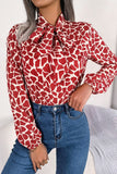 WOMEN LEOAPRD PATTERN TIED NECK OFFICE BLOUSE