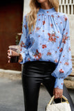 WOMEN LOOSE FIT HIGH NECK FLORAL PRINTING BLOUSE