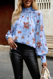 WOMEN LOOSE FIT HIGH NECK FLORAL PRINTING BLOUSE