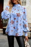 WOMEN LOOSE FIT HIGH NECK FLORAL PRINTING BLOUSE
