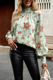 WOMEN LOOSE FIT HIGH NECK FLORAL PRINTING BLOUSE