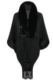 WOMEN WINTER FURRY TASSEL DETAILED SHAWL WRAP