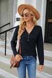 WOMEN LONG SLEEVE HENLEY NECK CASUAL FALL BLOUSE