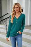 WOMEN LONG SLEEVE HENLEY NECK CASUAL FALL BLOUSE