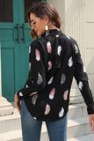 WOMEN FEATHER PRINTING BUTTON DOWN BLOUSE TOP