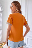 V NECK LACE POINT SHORT SLEEVE TOP - Doublju