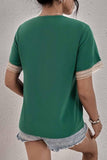 V NECK LACE POINT SHORT SLEEVE TOP - Doublju