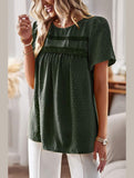 ROUND NECK SPLICED LOOSE BLOUSE - Doublju