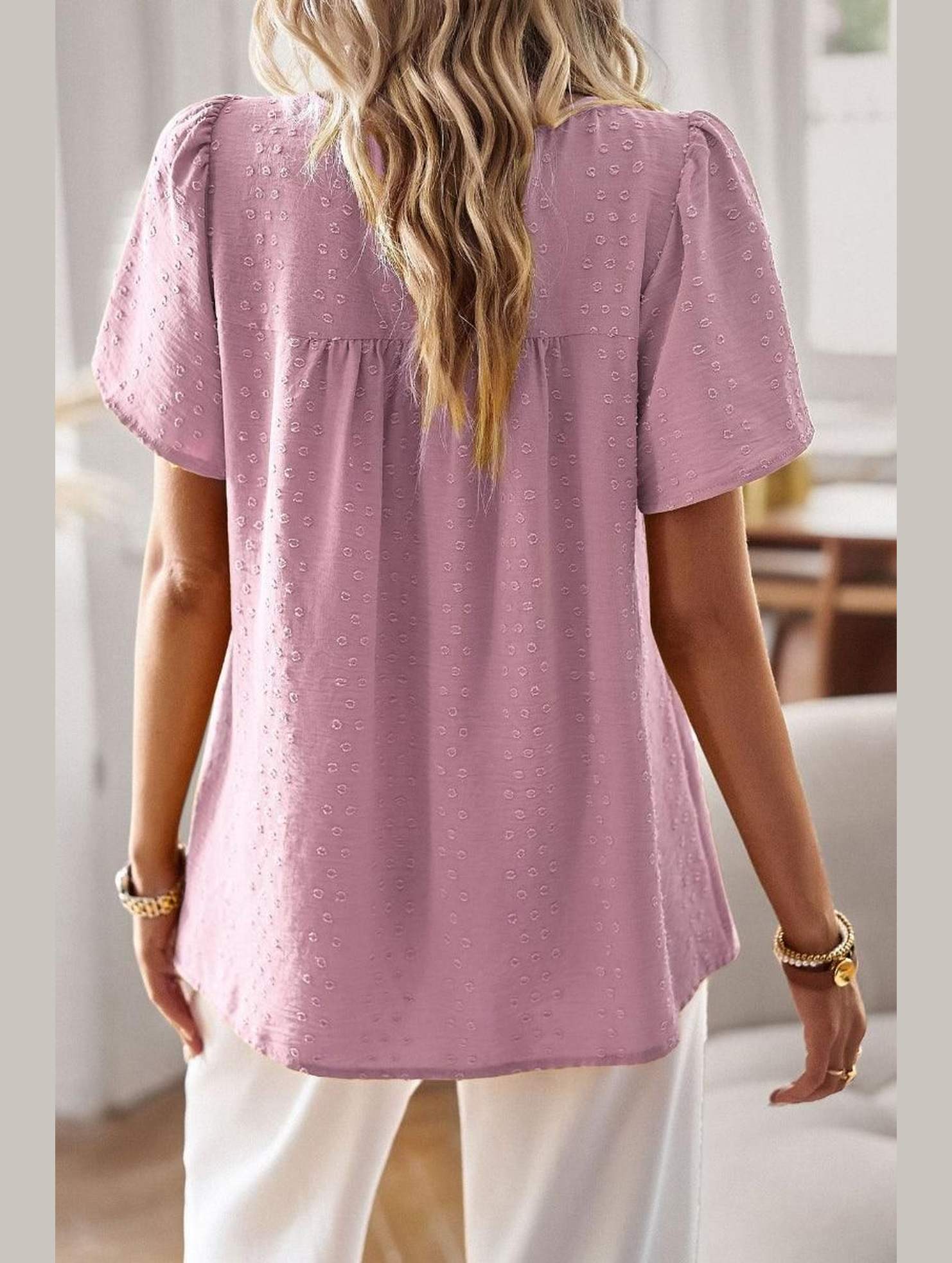 ROUND NECK SPLICED LOOSE BLOUSE - Doublju