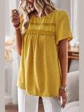 ROUND NECK SPLICED LOOSE BLOUSE - Doublju