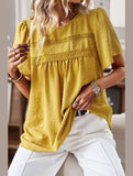 ROUND NECK SPLICED LOOSE BLOUSE - Doublju