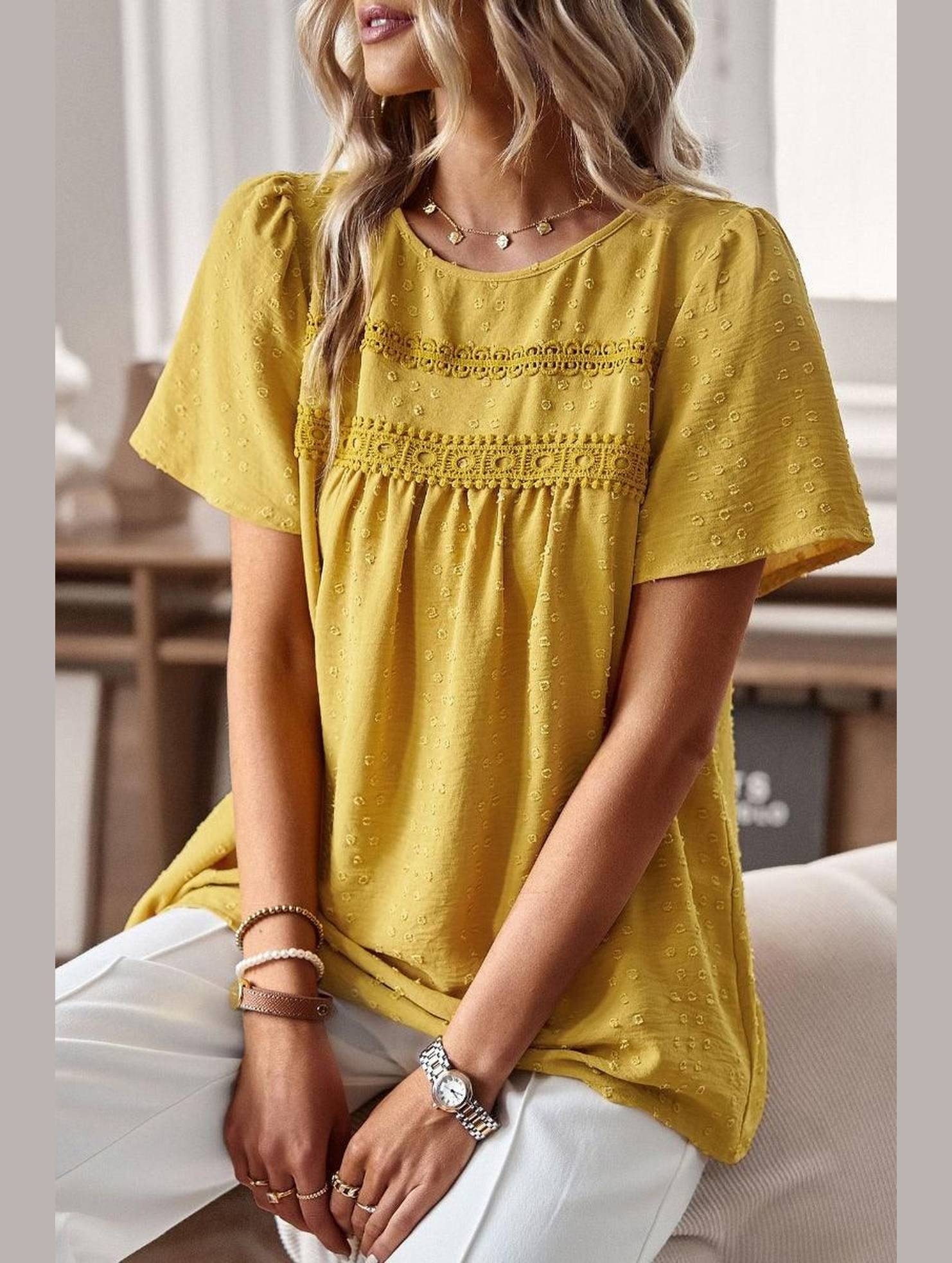 ROUND NECK SPLICED LOOSE BLOUSE - Doublju