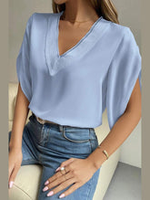 LAYERED V NECK ANGEL SLEEVED BLOUSE TOP - Doublju