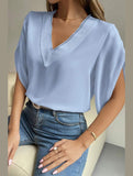 LAYERED V NECK ANGEL SLEEVED BLOUSE TOP - Doublju