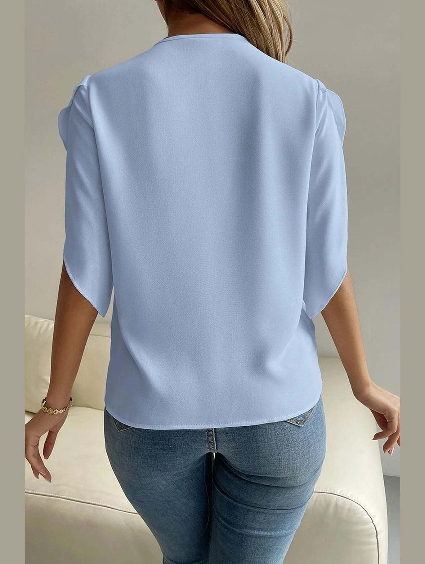 LAYERED V NECK ANGEL SLEEVED BLOUSE TOP - Doublju