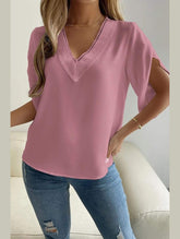 LAYERED V NECK ANGEL SLEEVED BLOUSE TOP - Doublju