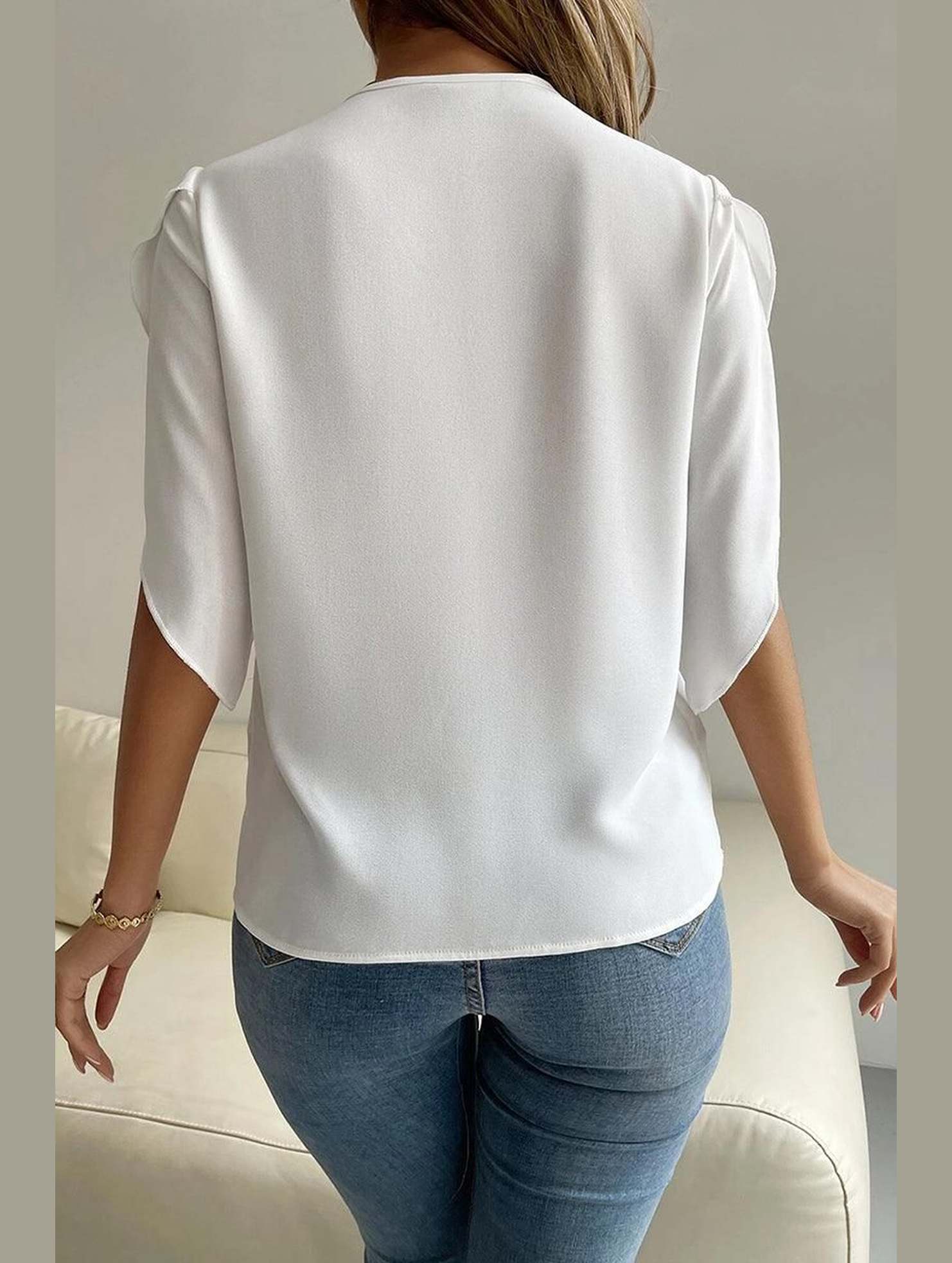 LAYERED V NECK ANGEL SLEEVED BLOUSE TOP - Doublju