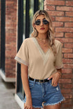 GOLD LACE POINT V NECK CHIFFON BLOUSE - Doublju