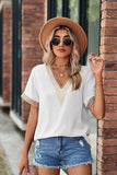 GOLD LACE POINT V NECK CHIFFON BLOUSE - Doublju