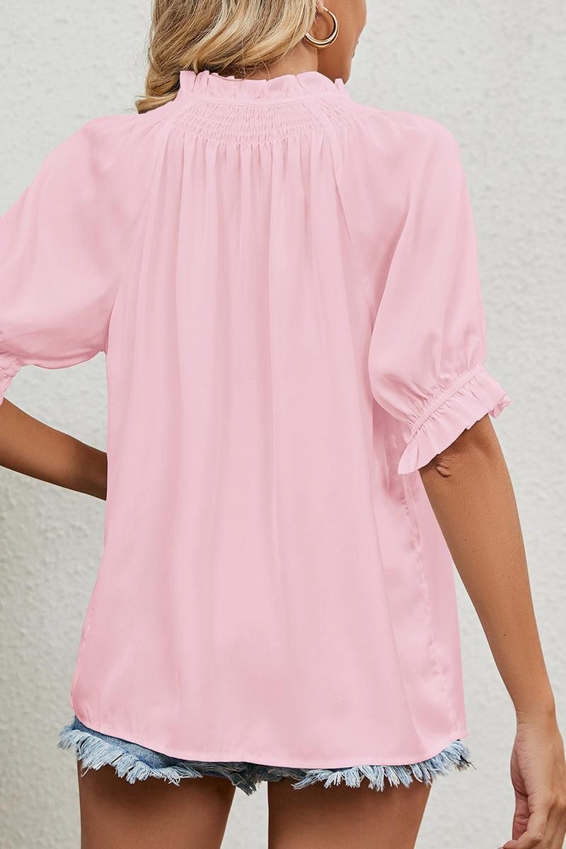 LACE TIED NECK PRINCESS SLEEVES CHIFFON BLOUSE - Doublju