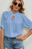 LACE TIED NECK PRINCESS SLEEVES CHIFFON BLOUSE - Doublju