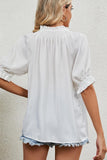 LACE TIED NECK PRINCESS SLEEVES CHIFFON BLOUSE - Doublju