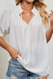 LACE TIED NECK PRINCESS SLEEVES CHIFFON BLOUSE - Doublju