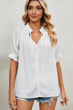 LACE TIED NECK PRINCESS SLEEVES CHIFFON BLOUSE - Doublju