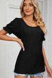 PUNCHING LACE LOUND NECK PRINCESS SLEEVES TOP - Doublju