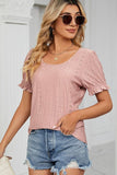 PUNCHING LACE LOUND NECK PRINCESS SLEEVES TOP - Doublju