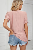 PUNCHING LACE LOUND NECK PRINCESS SLEEVES TOP - Doublju