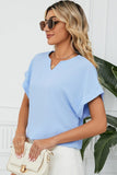 SIMPLE LOOSE FIT ROLL UP SHORT SLEEVE BLOUSE - Doublju
