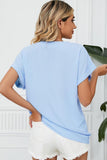 SIMPLE LOOSE FIT ROLL UP SHORT SLEEVE BLOUSE - Doublju