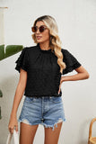 RUFFLED ROUND NECK JACQUARD WEAVE CHIFFON BLOUSE - Doublju