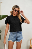 RUFFLED ROUND NECK JACQUARD WEAVE CHIFFON BLOUSE - Doublju