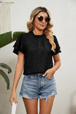 RUFFLED ROUND NECK JACQUARD WEAVE CHIFFON BLOUSE - Doublju
