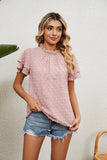 RUFFLED ROUND NECK JACQUARD WEAVE CHIFFON BLOUSE - Doublju