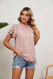 RUFFLED ROUND NECK JACQUARD WEAVE CHIFFON BLOUSE - Doublju