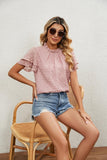 RUFFLED ROUND NECK JACQUARD WEAVE CHIFFON BLOUSE - Doublju