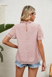 RUFFLED ROUND NECK JACQUARD WEAVE CHIFFON BLOUSE - Doublju