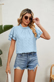 RUFFLED ROUND NECK JACQUARD WEAVE CHIFFON BLOUSE - Doublju