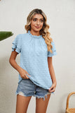 RUFFLED ROUND NECK JACQUARD WEAVE CHIFFON BLOUSE - Doublju