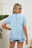 RUFFLED ROUND NECK JACQUARD WEAVE CHIFFON BLOUSE - Doublju