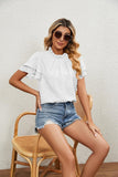 RUFFLED ROUND NECK JACQUARD WEAVE CHIFFON BLOUSE - Doublju