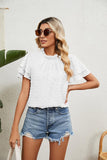 RUFFLED ROUND NECK JACQUARD WEAVE CHIFFON BLOUSE - Doublju