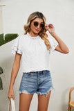 RUFFLED ROUND NECK JACQUARD WEAVE CHIFFON BLOUSE - Doublju