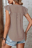 RUFFLED SLEEVE V NECK STRIPE T SHIRT - Doublju