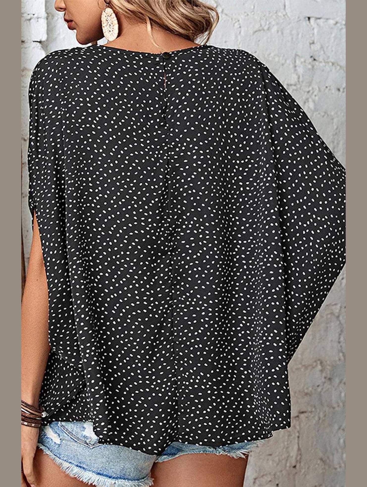 DOLMAN SLEEVE POLKA DOT CHIFFON BLOUSE - Doublju