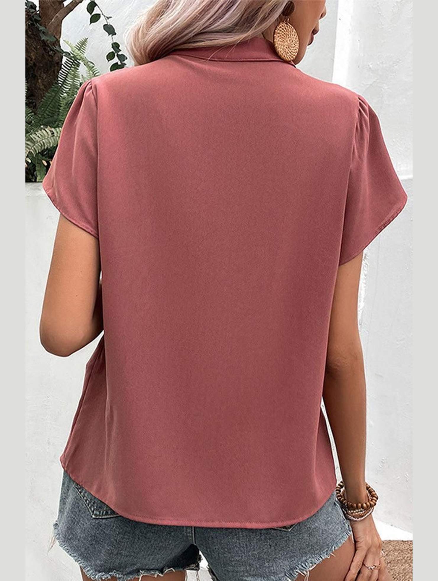 WOMEN V NECK PETAL TULIP SLEEVE T SHIRT - Doublju